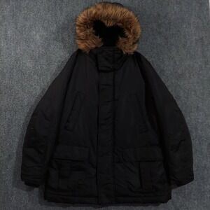 Gap Coat Mens Large Black ColdControl Max Hooded Parka Faux Fur‎ Insulated